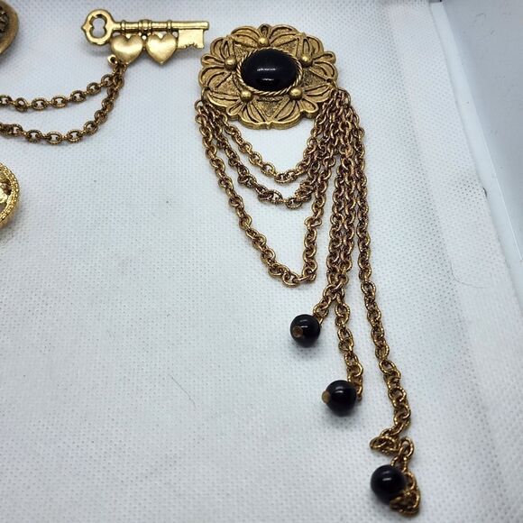 Set of 3 Vintage Gold & Black Brooches - Picture 4 of 11